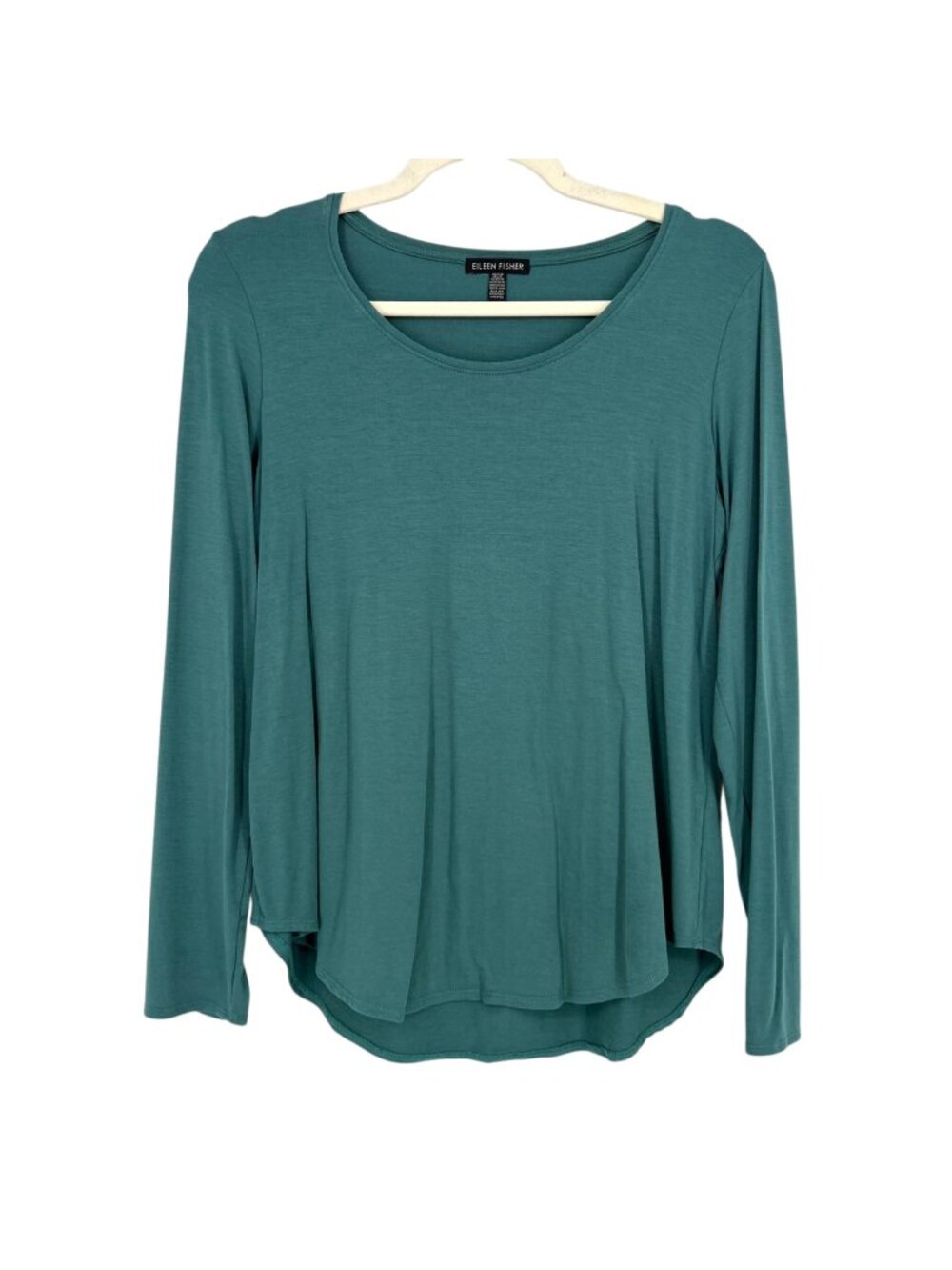 Eileen Fisher Round Hem Aqua Blue Green Long Sleeve Top Size Small Quiet Luxury